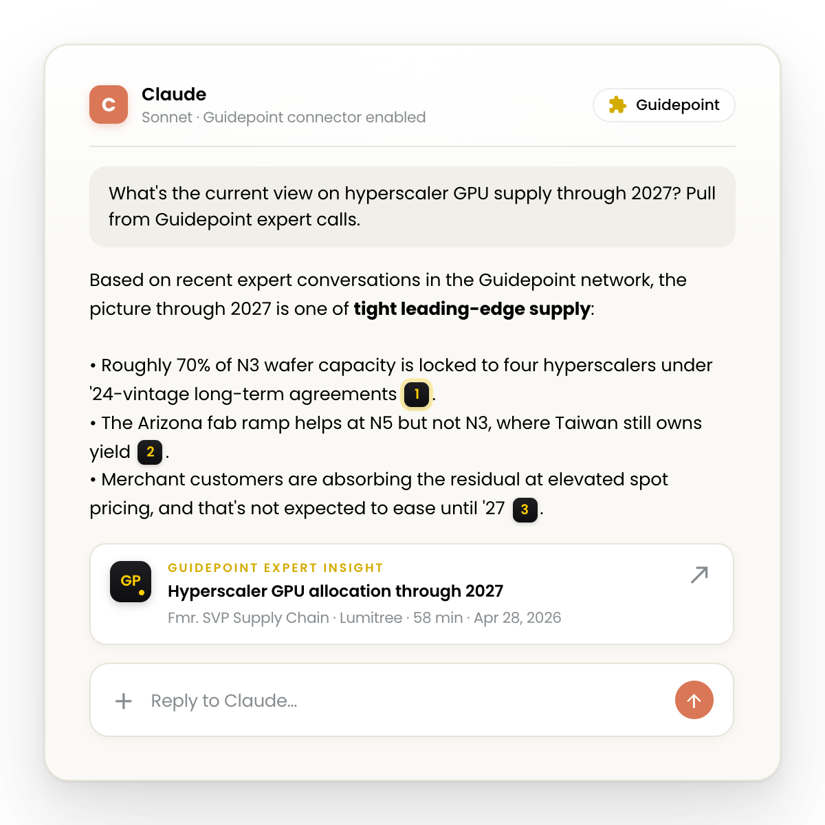 AI interface discussing hyperscaler GPU supply expectations through 2027.