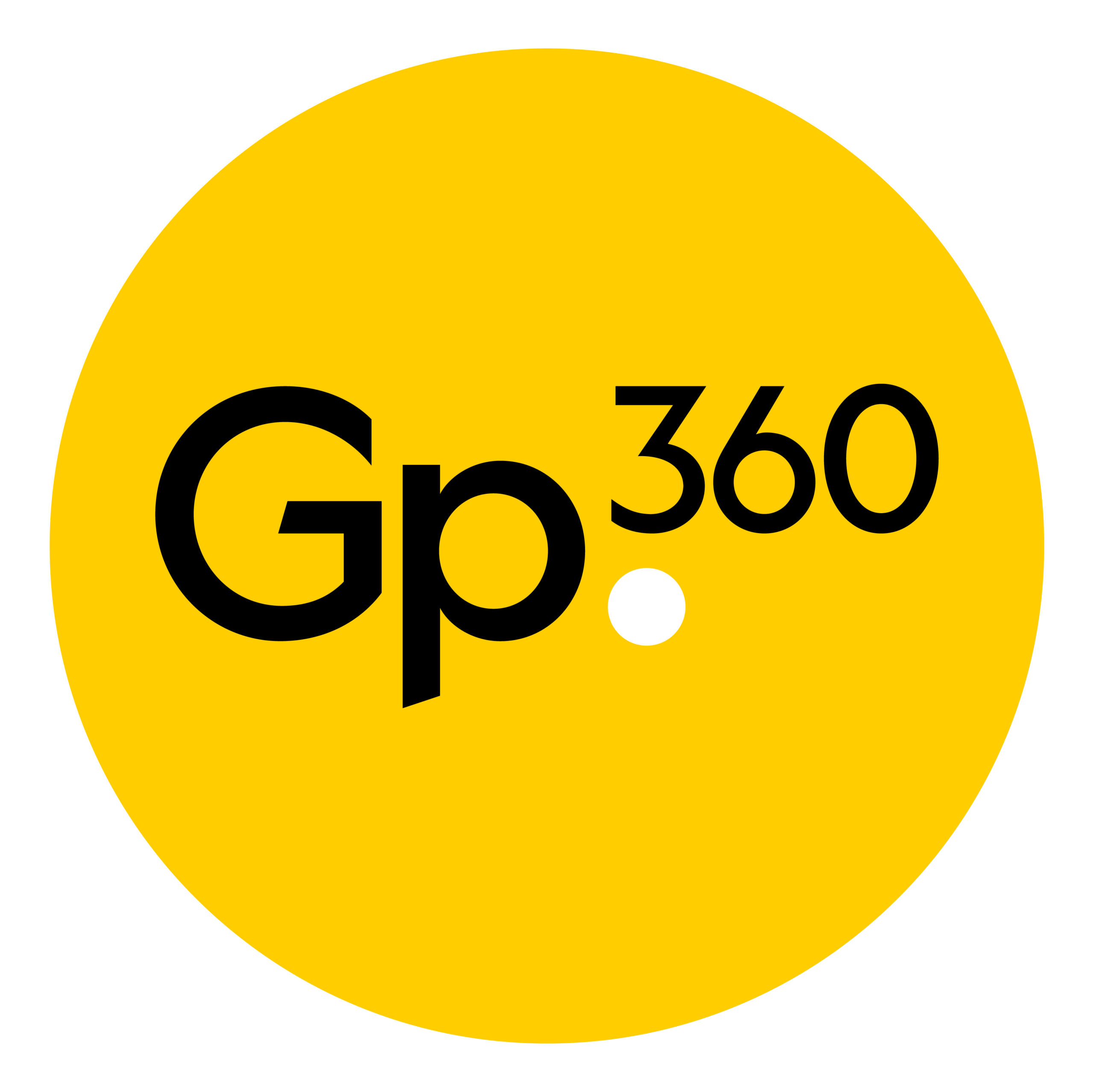 Gp360 logo with yellow background and black text.