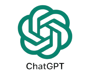 ChatGPT logo: green interlocking knot emblem on black background with 'ChatGPT' text beneath.