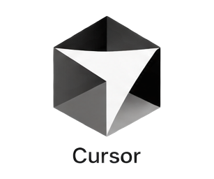 White stylized cursor arrow inside translucent gray hexagon on black background with Cursor text below.